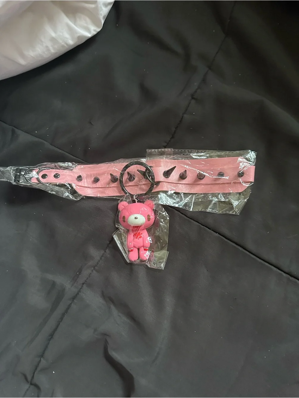 Pink Spiked Choker Necklace with Bear Charm